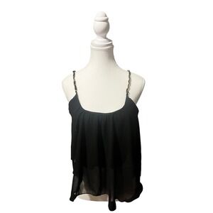 Poetry Black Sheer Chain Strap Cami Top – Size Small‎